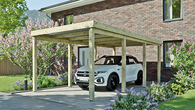 Flachdachcarport 310 x 600 cm in Kiefer