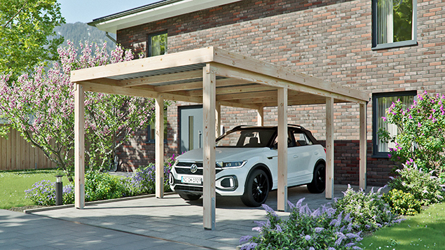Flachdachcarport 310 x 600 cm in Lärche