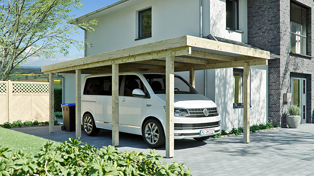 Flachdachcarport 310 x 700 cm in Kiefer