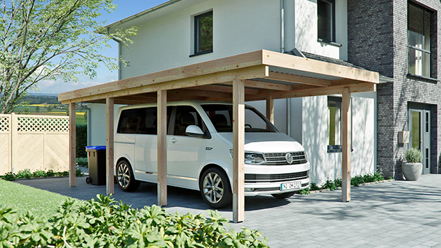Flachdachcarport 310 x 700 cm in Lärche