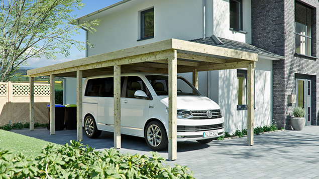 Flachdachcarport 310 x 800 cm in Kiefer