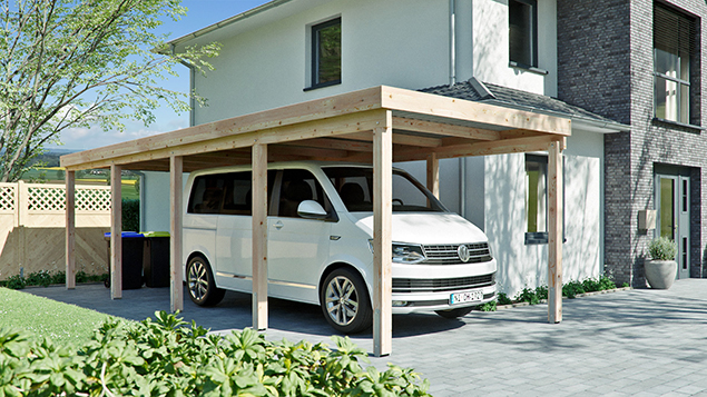 Flachdachcarport 310 x 800 cm in Lärche