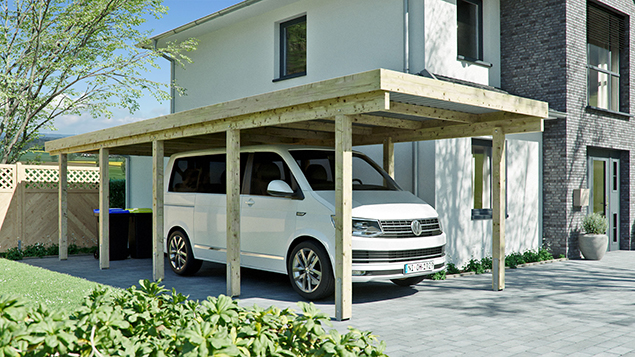 Flachdachcarport 310 x 900 cm in Kiefer