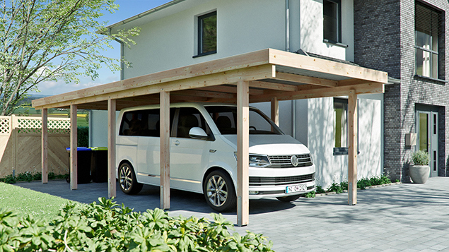 Flachdachcarport 310 x 900 cm in Lärche