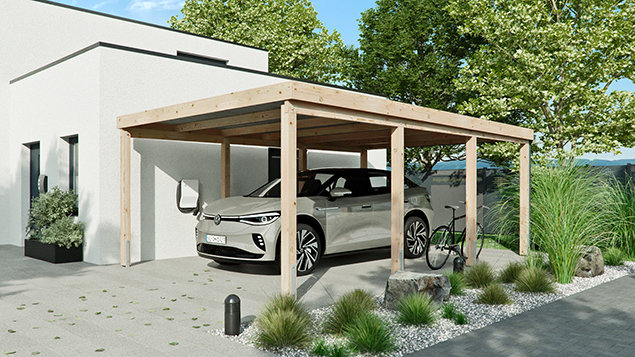 Flachdachcarport 410 x 600 cm in Lärche