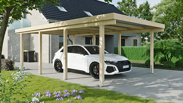 Flachdachcarport 410 x 700 cm in Fichte