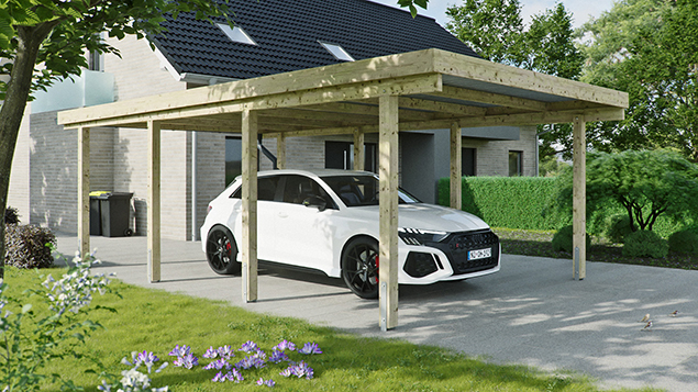 Flachdachcarport 410 x 700 cm in Kiefer