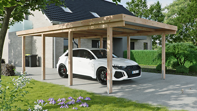 Flachdachcarport 410 x 700 cm in Lärche