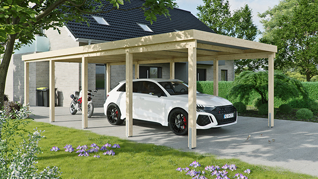 Flachdachcarport 410 x 800 cm in Fichte