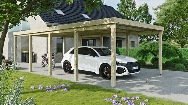 Flachdachcarport 410 x 800 cm in Kiefer