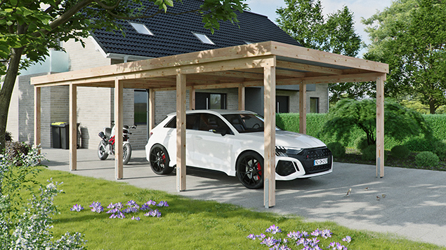 Flachdachcarport 410 x 800 cm in Lärche