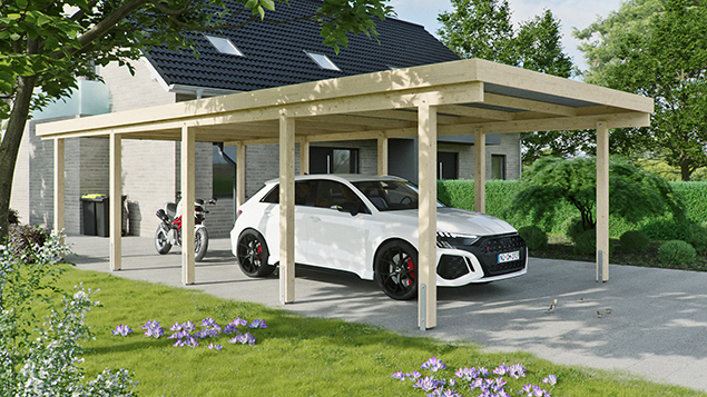 Flachdachcarport 410 x 900 cm in Fichte