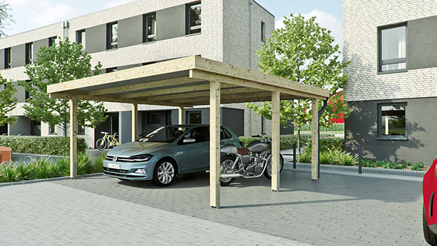 Flachdachcarport 510 x 510 cm in Kiefer