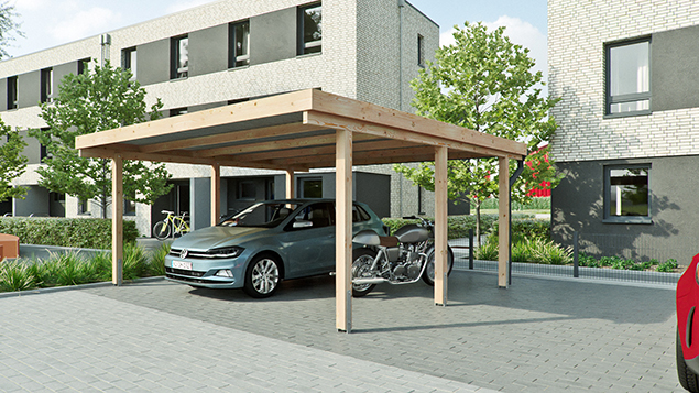 Flachdachcarport 510 x 510 cm in Lärche