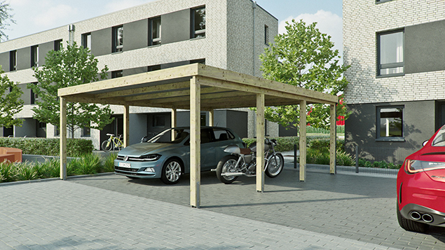 Flachdachcarport 510 x 600 cm in Kiefer