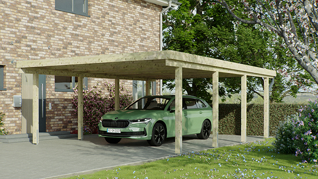 Flachdachcarport 510 x 700 cm in Kiefer