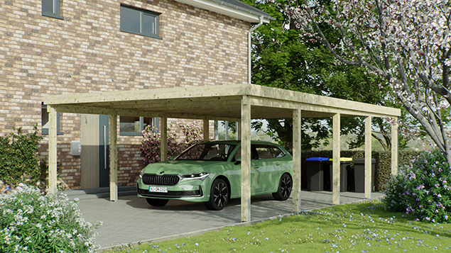 Flachdachcarport 510 x 800 cm in Kiefer