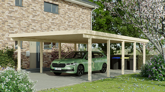 Flachdachcarport 510 x 900 cm in Fichte