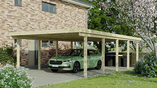 Flachdachcarport 510 x 900 cm in Kiefer