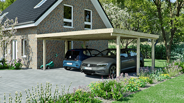 Flachdachcarport 610 x 510 cm in Kiefer