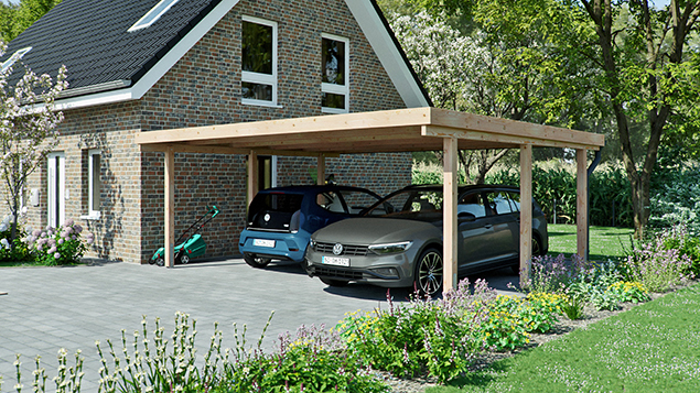 Flachdachcarport 610 x 510 cm in Lärche