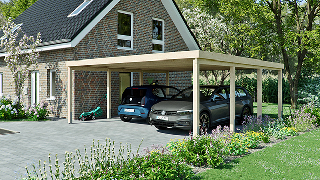 Flachdachcarport 610 x 600 cm in Fichte