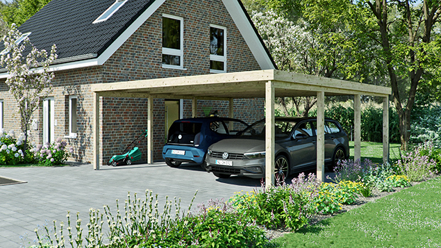 Flachdachcarport 610 x 600 cm in Kiefer