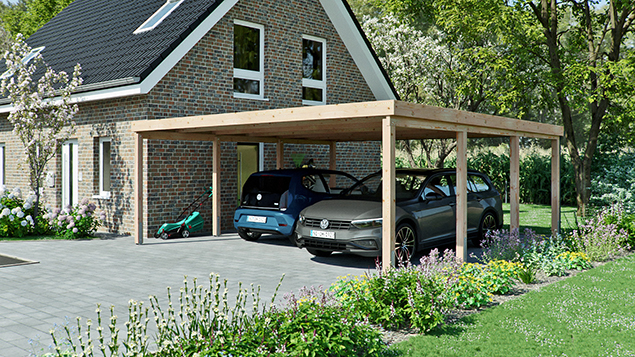 Flachdachcarport 610 x 600 cm in Lärche