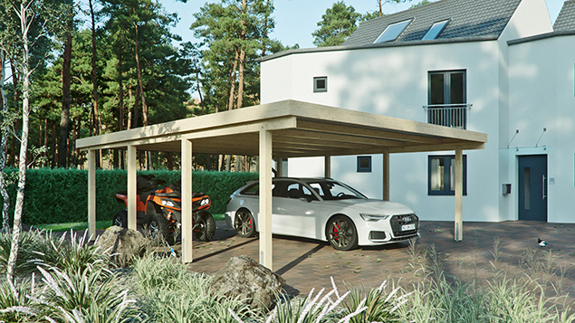 Flachdachcarport 610 x 700 cm in Fichte