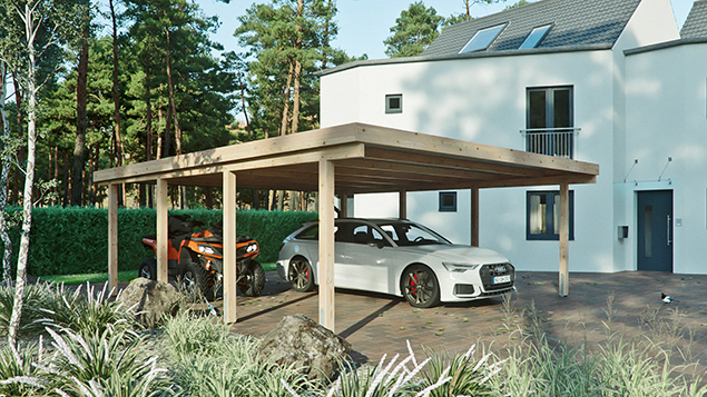 Flachdachcarport 610 x 700 cm in Lärche