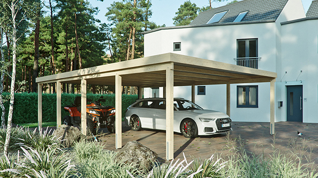 Flachdachcarport 610 x 800 cm in Fichte