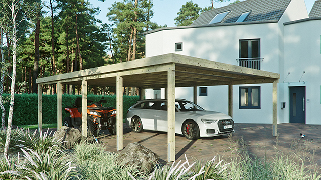 Flachdachcarport 610 x 800 cm in Kiefer