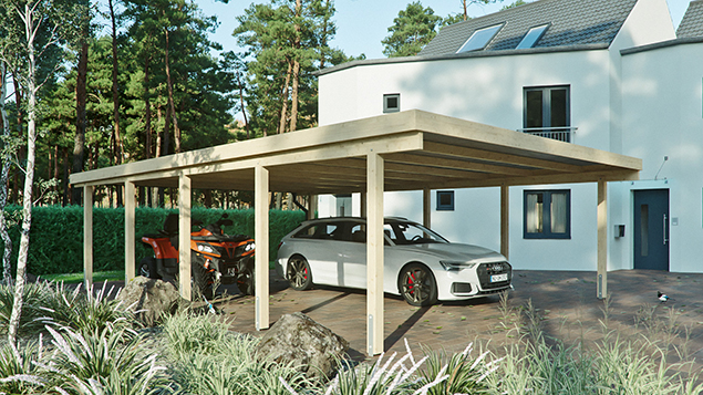 Flachdachcarport 610 x 900 cm in Fichte