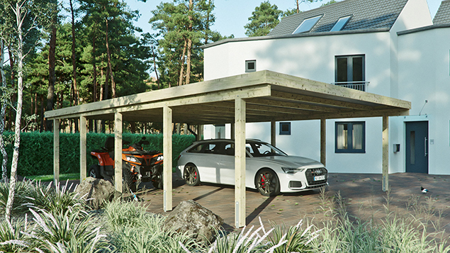 Flachdachcarport 610 x 900 cm in Kiefer